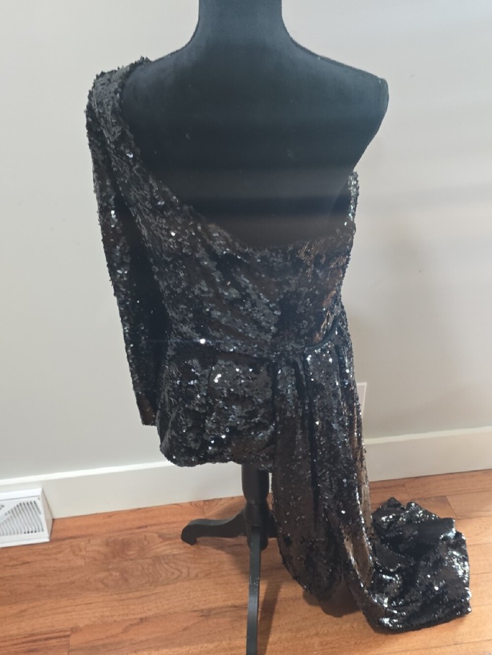 Portia and Scarlett One-Shoulder Black Sequin Mini Dress with Train PS23106 - Picture 3 of 5